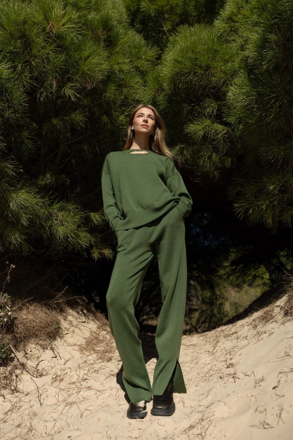 salanida. Rotondo merino megztinis Žalia alyvuogė salanida. Rotondo merino megztinis Žalia alyvuogė